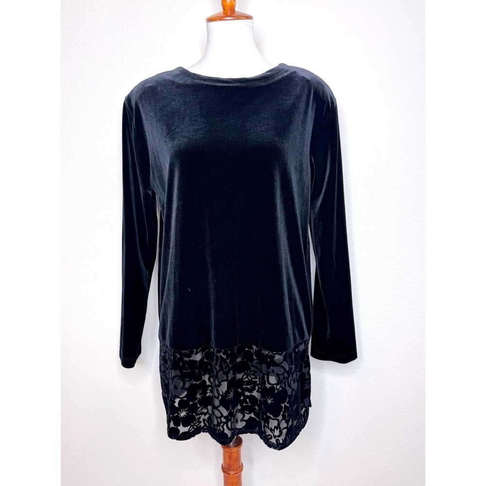 CAROLE LITTLE VTG Velvet Tunic 8 Burnout Hem L/S Whimsigoth Dark Romantic Goth
